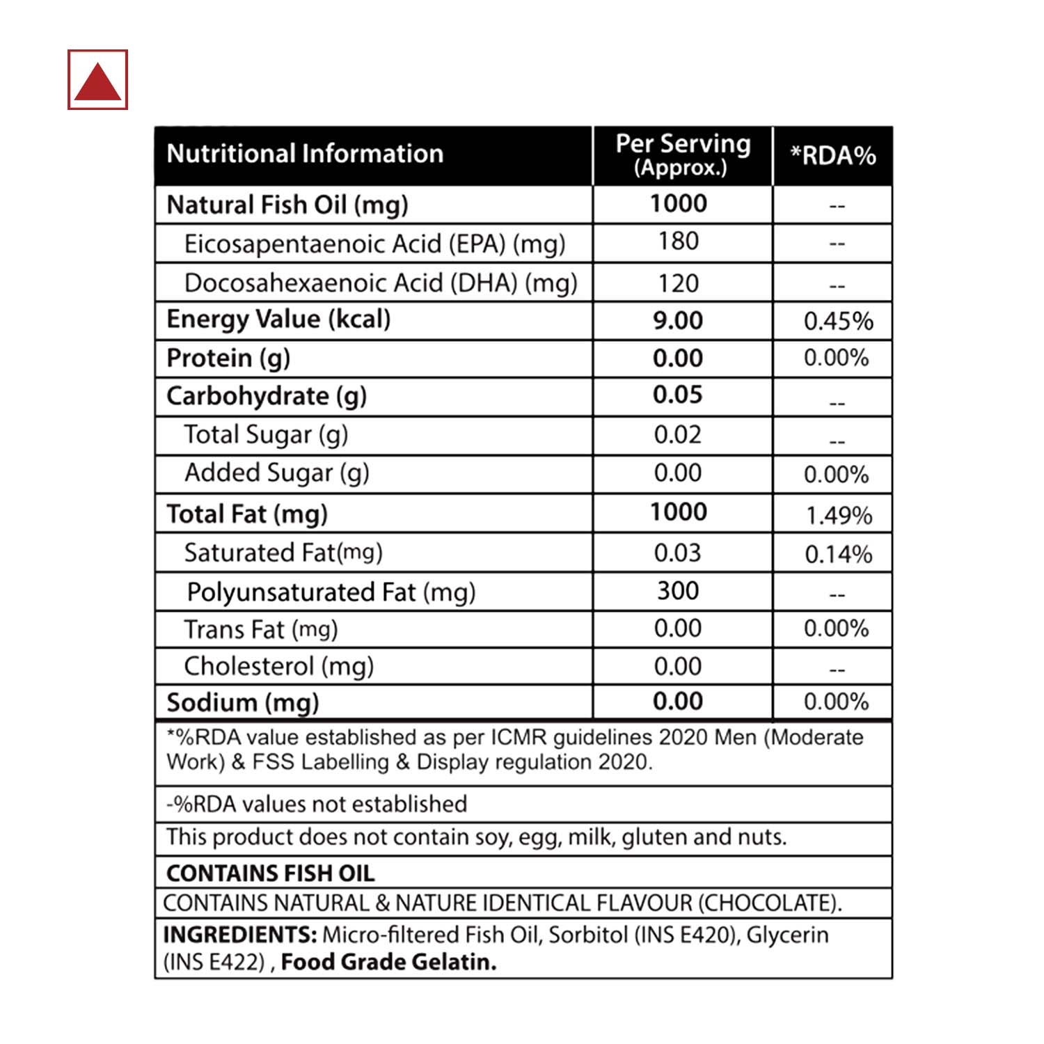 Omega-3 Fish Oil Single Strength, 180 mg EPA & 120 mg DHA, 1000mg, Chocolate, 30 Capsules