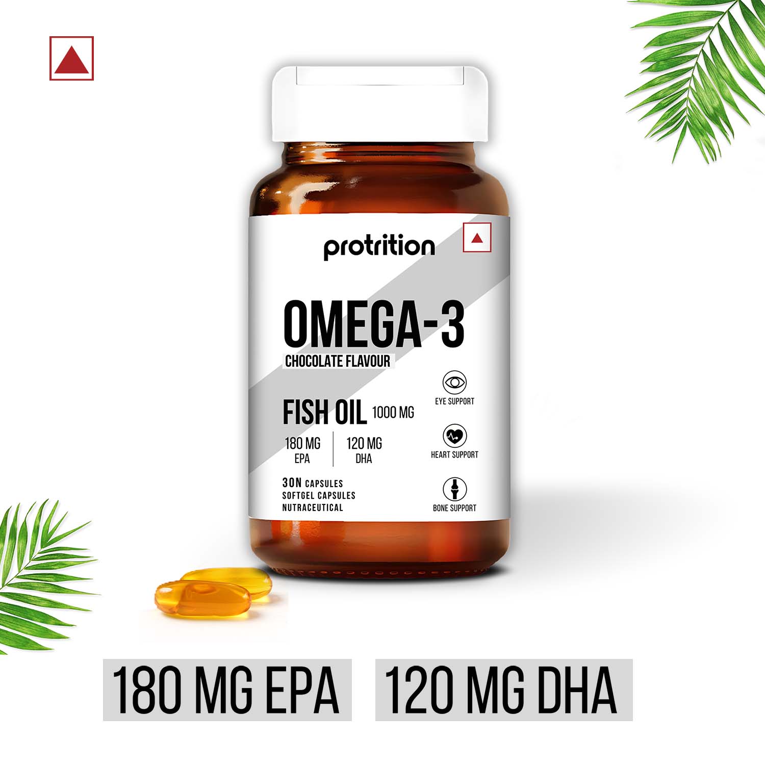 Omega-3 Fish Oil Single Strength, 180 mg EPA & 120 mg DHA, 1000mg, Chocolate, 30 Capsules