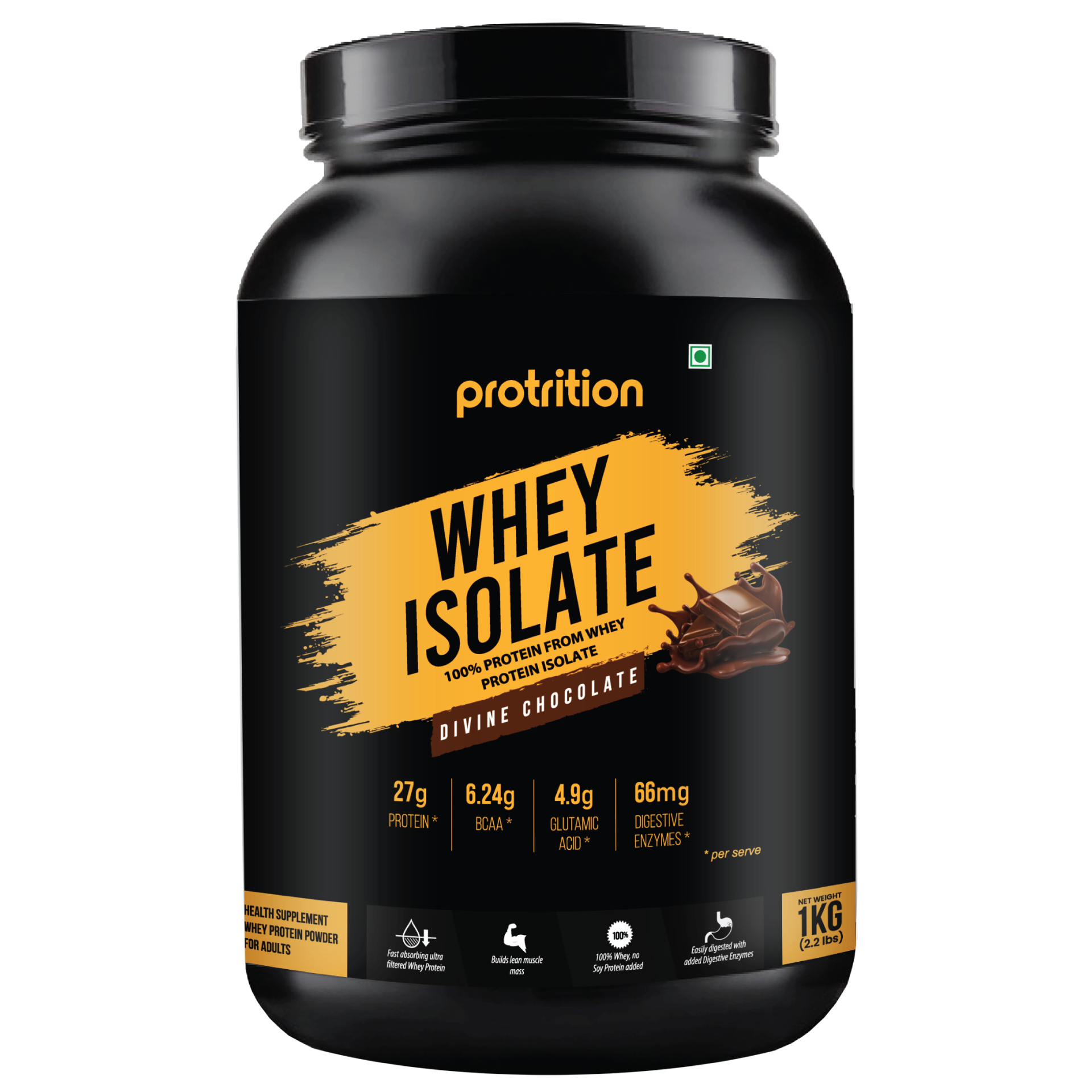 Protrition Whey Isolate Protein Powder Divine Chocolate, High Protein, Supports Muscle Growth & Weight Management