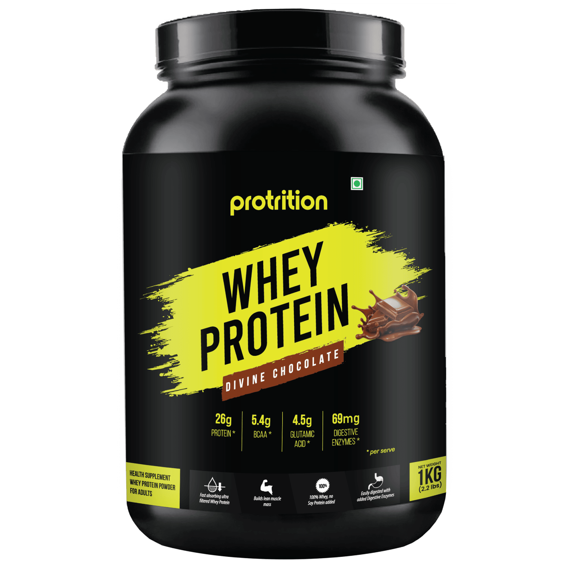 Whey Protein Powder, Divine Chocolate, 1kg, For Muscle Growth, Ideal for Bodybuilding, Supports Muscle Recovery