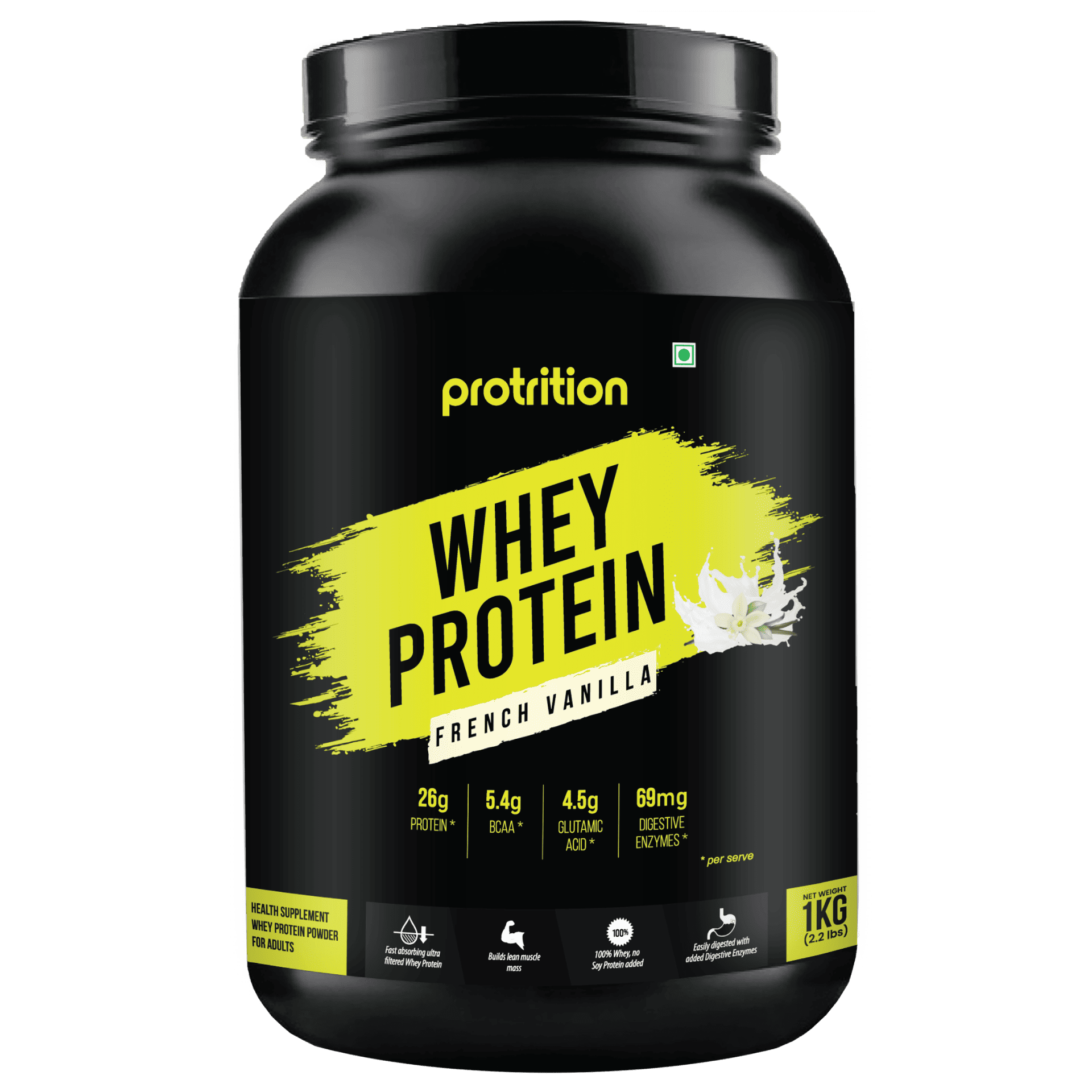 Protrition Whey Protein, French Vanilla, 1kg, Good Tasting Protein Powder, Supports Muscle Growth & Strength