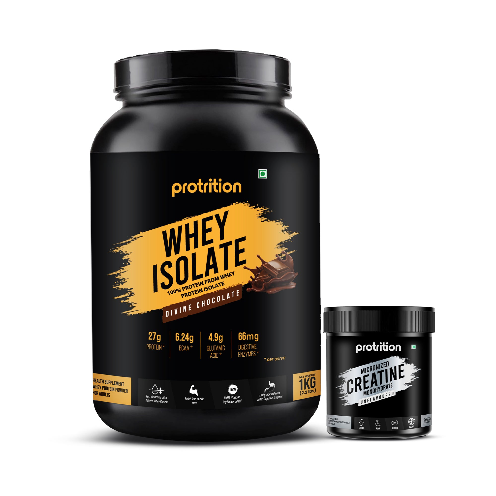 Protrition Whey Isolate Divine Chocolate 1kg & Creatine Monohydrate 100 grams