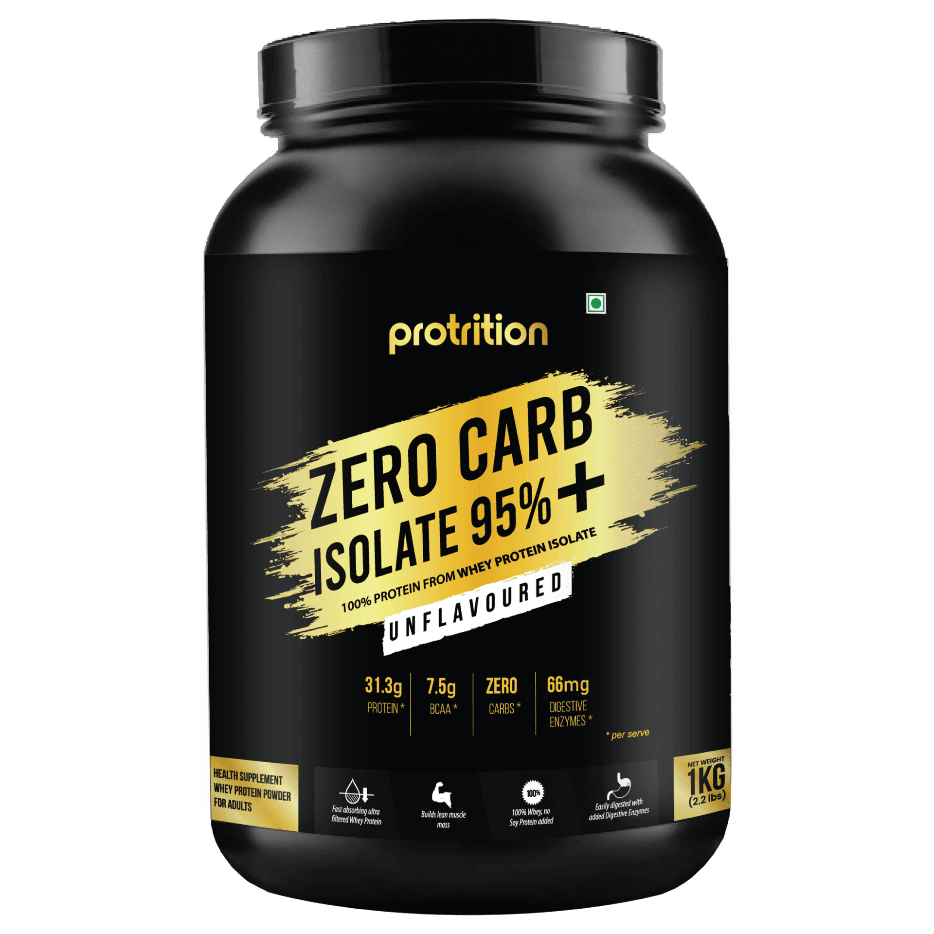 Protrition Zero Carb Isolate 95% Unflavored 1kg High Protein, Zero Carb, Best for Muscle Building, Fat Loss, Bodybuilding