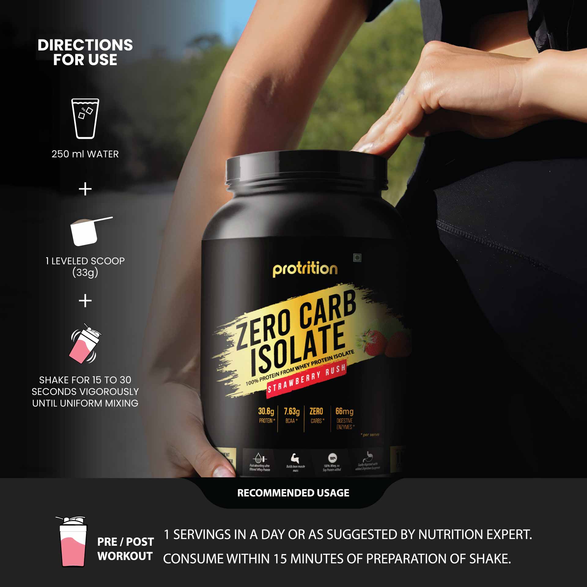 Protrition Zero Carb Isolate, 1kg, Strawberry Rush